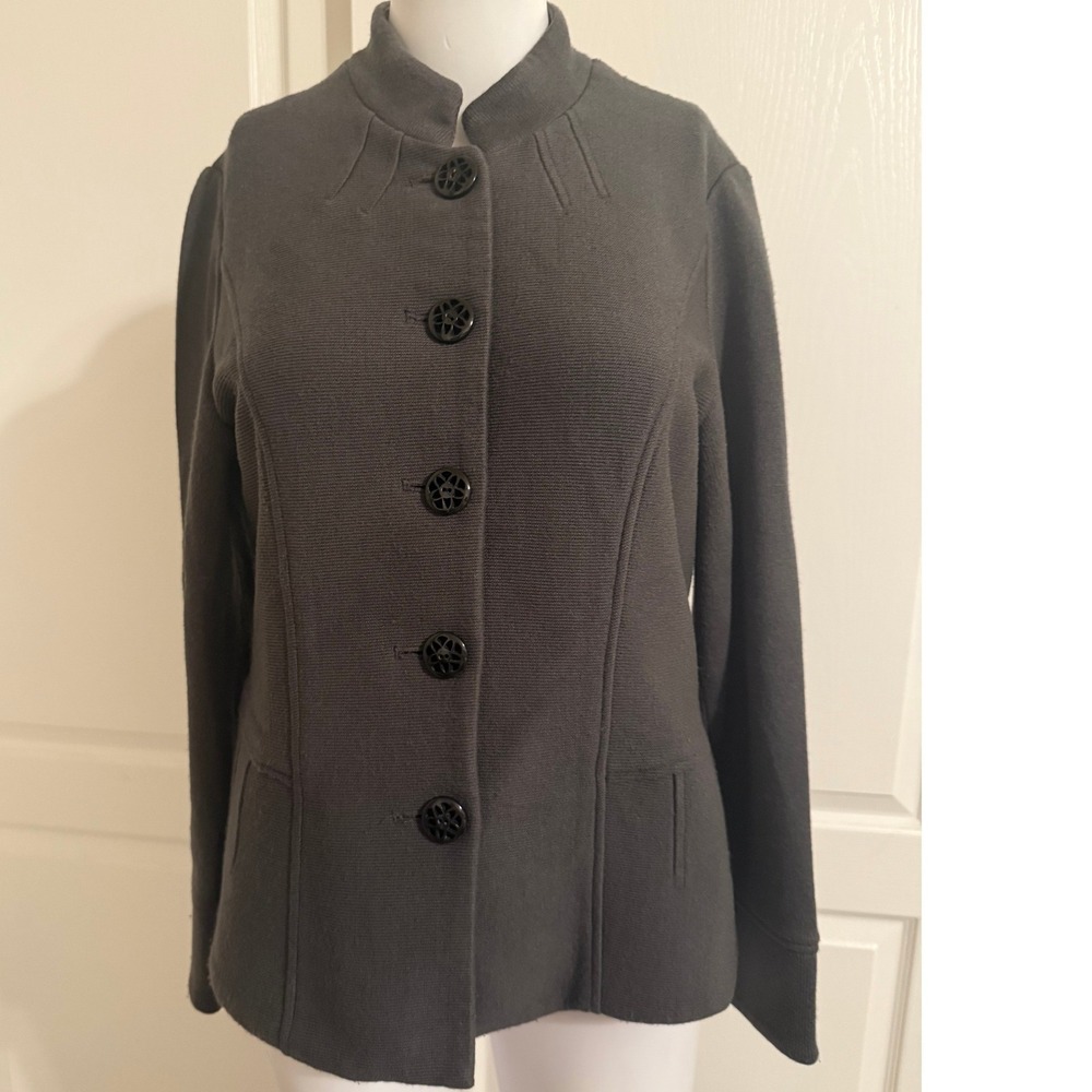 Coldwater Creek Women's Charcoal Button Front Knit Blazer Jacket Size 6